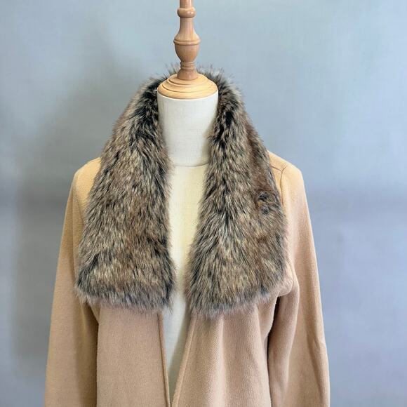 Anne Klein camel tan knit sweater jacket with faux fur collar Size medium - Picture 9 of 15